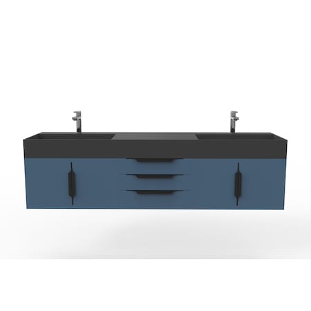 Castello Usa Amazon 72" Wall Mounted Blue Vanity With Black Top And Black Handles CB-MC-72BLU-BL-2056-BL
